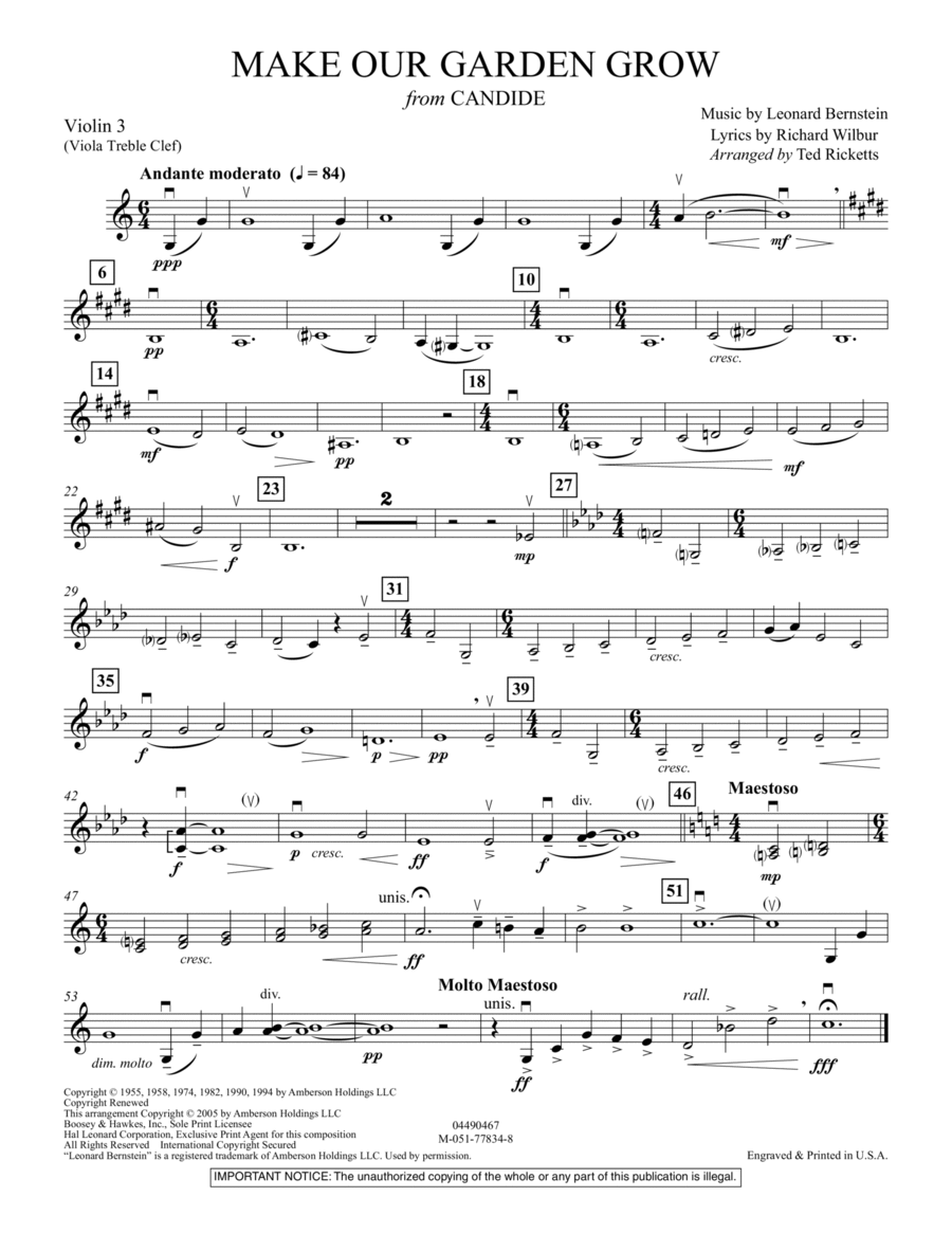 Make Our Garden Grow (from Candide) - Violin 3 (Viola T.C.) Orchestra scores gallery preview page 1