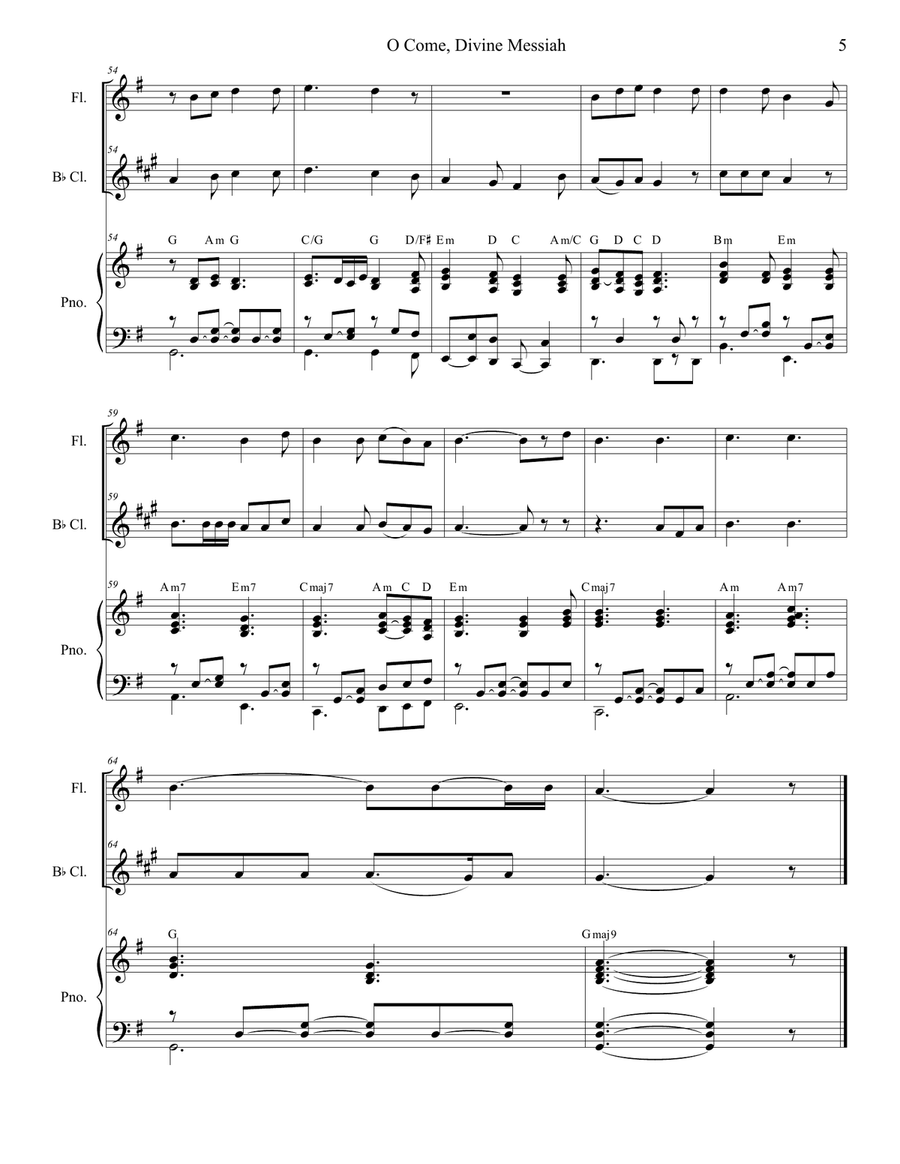 O Come, Divine Messiah (Duet for Flute and Bb-Clarinet) Woodwind Duet scores gallery preview page 5