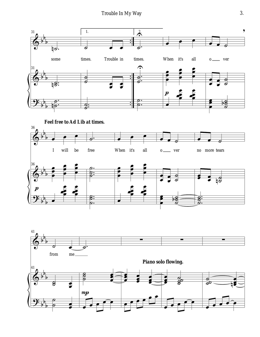 Trouble In my Way Piano, Vocal scores gallery preview page 3