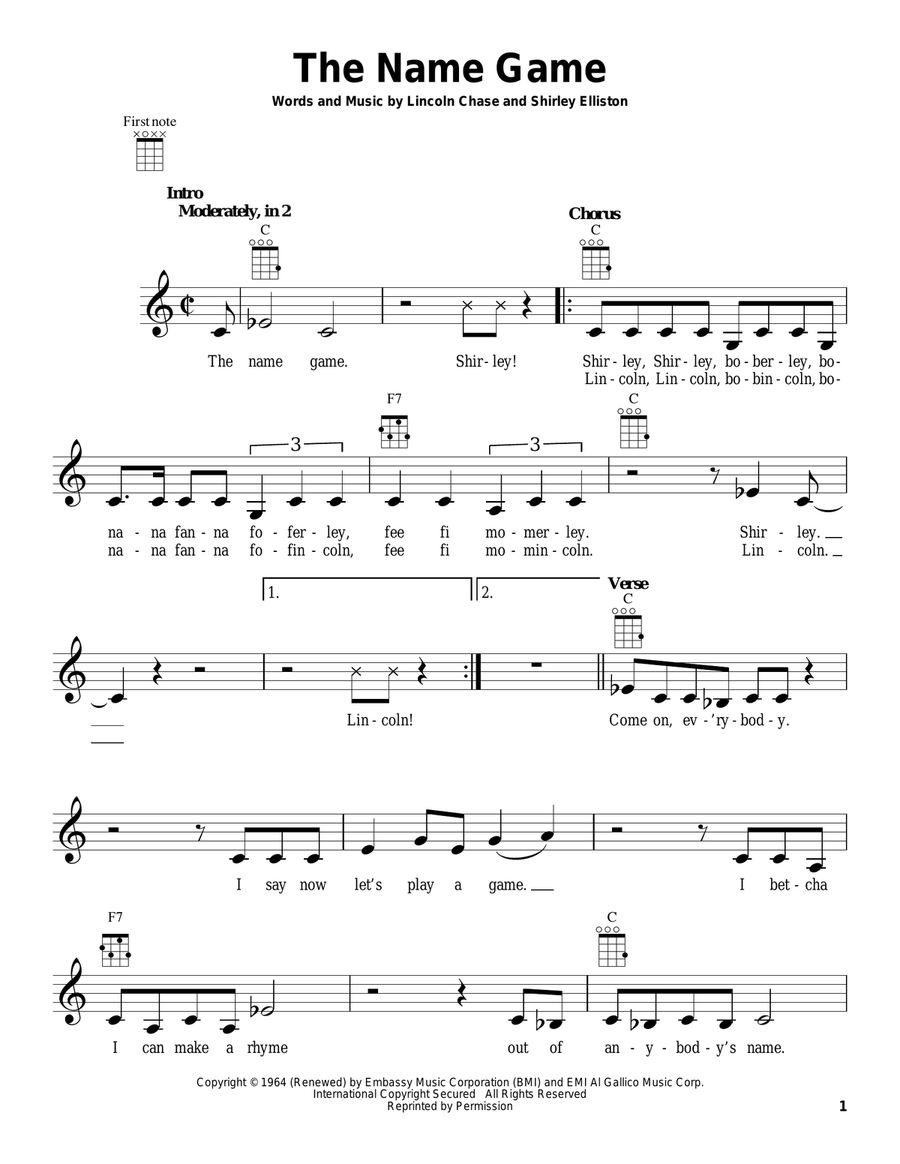 The Name Game Ukulele scores gallery preview page 1