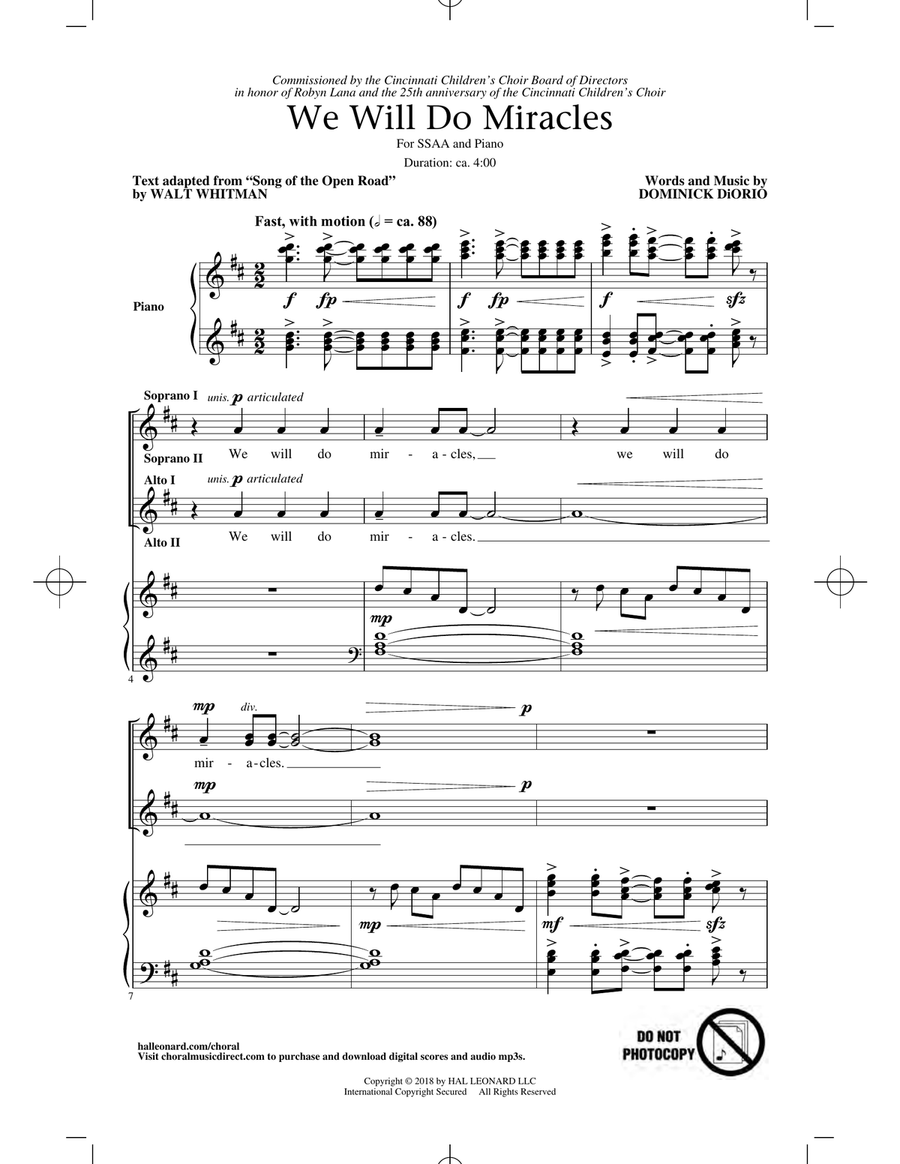 We Will Do Miracles SSA scores gallery preview page 1