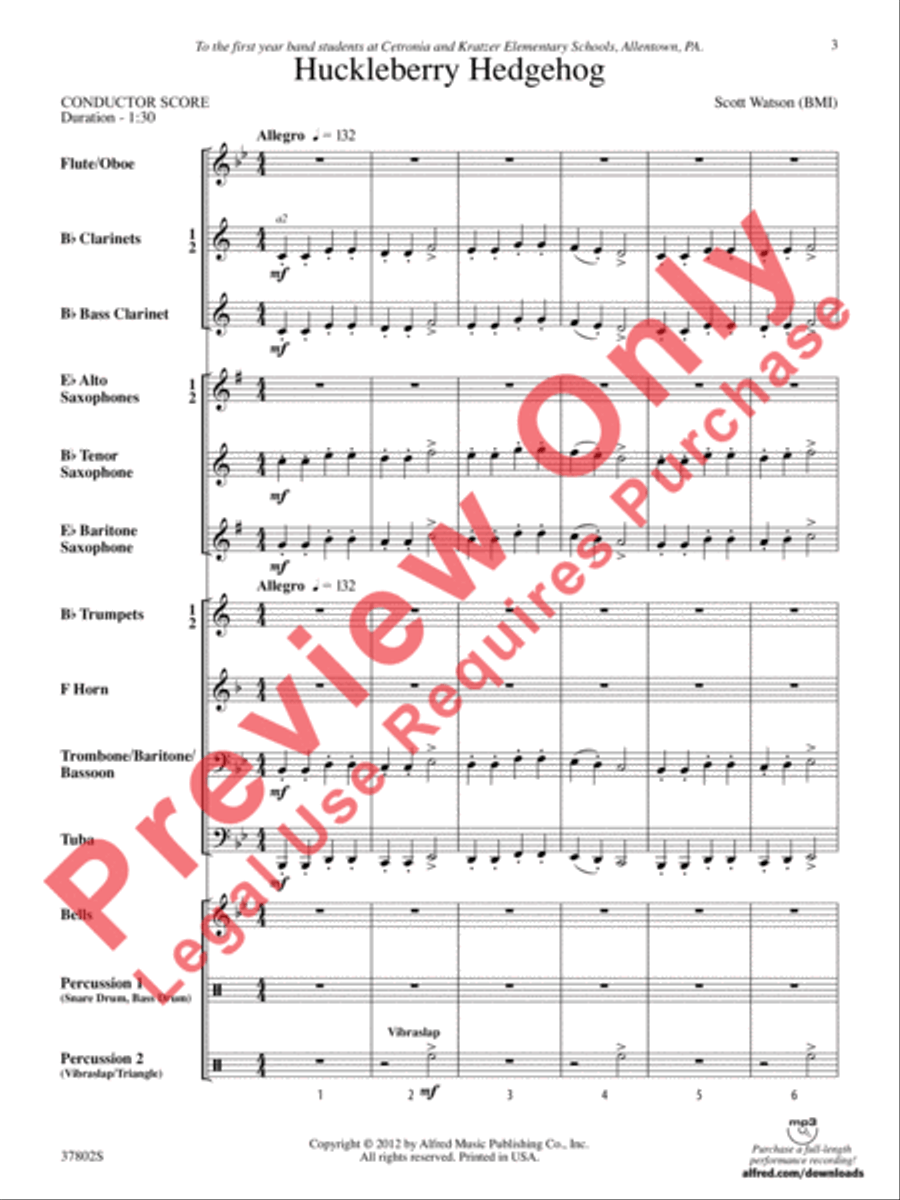 Huckleberry Hedgehog Huckleberry Hedgehog Concert Band scores gallery preview page 3