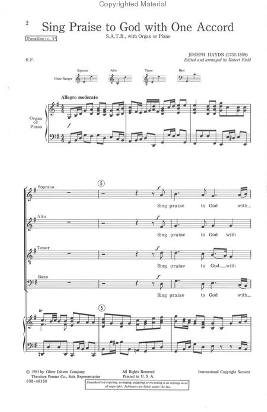 Sing Praise To God With One Accord 4-Part scores gallery preview page 2