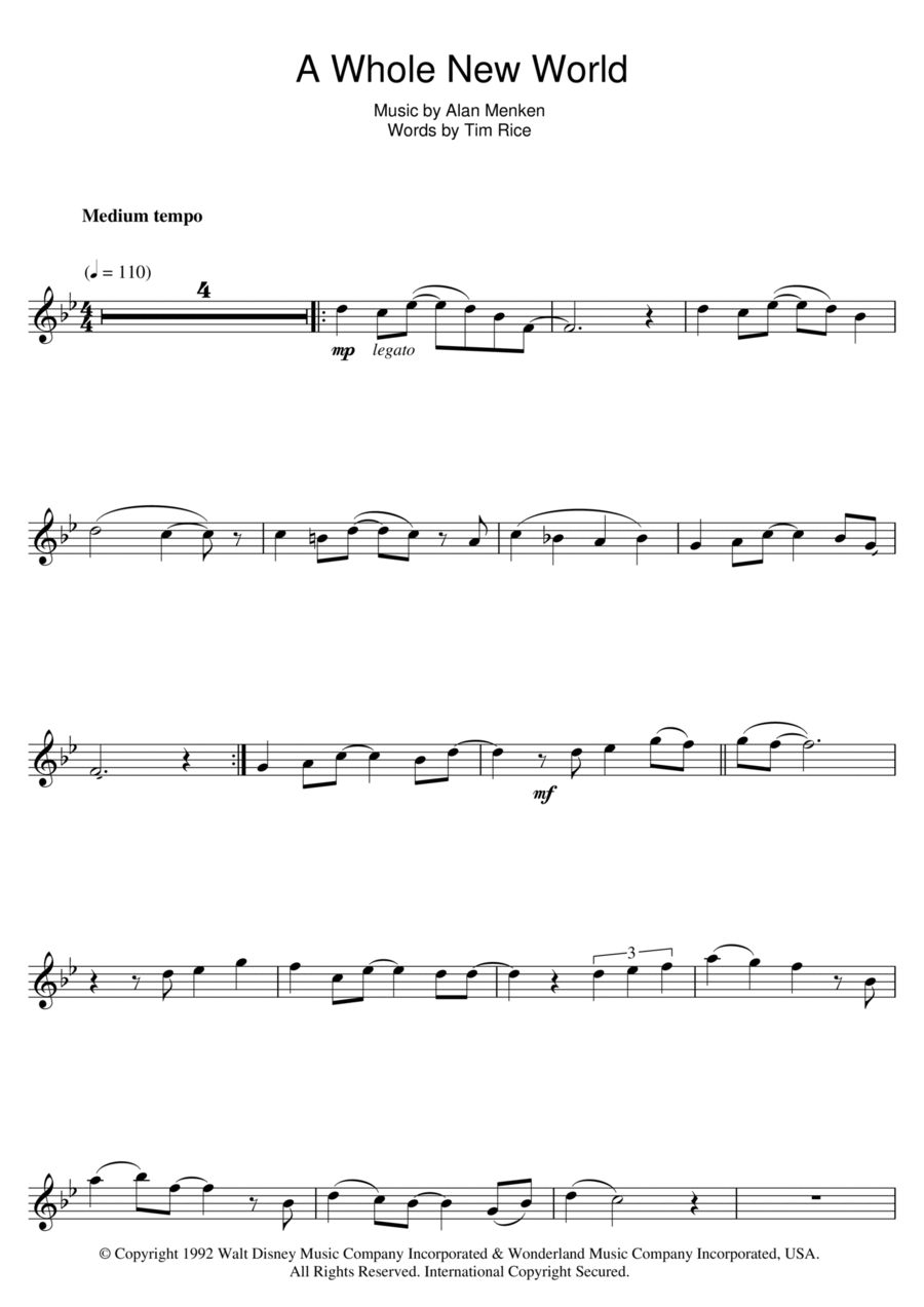 A Whole New World (from Aladdin) Flute Solo scores gallery preview page 1