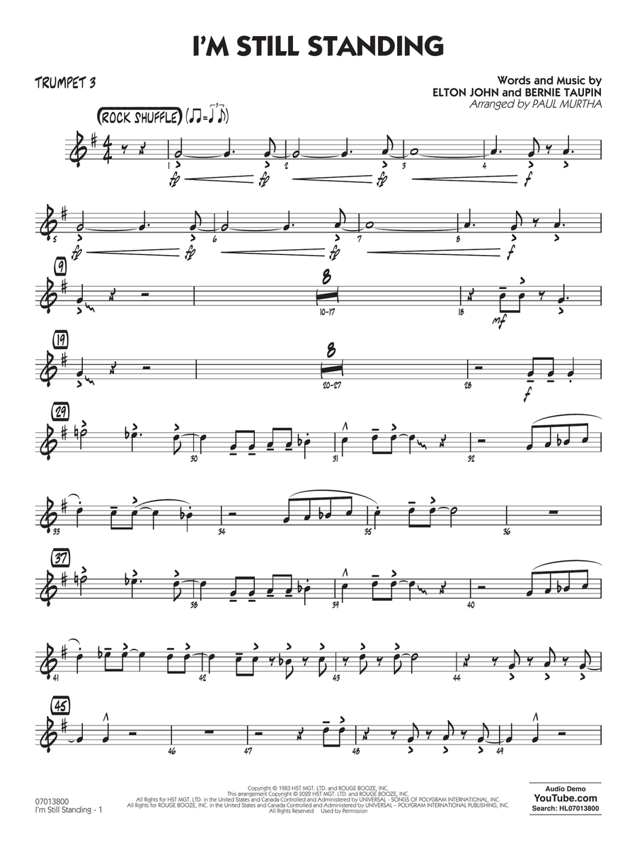 I'm Still Standing (arr. Paul Murtha) - Trumpet 3