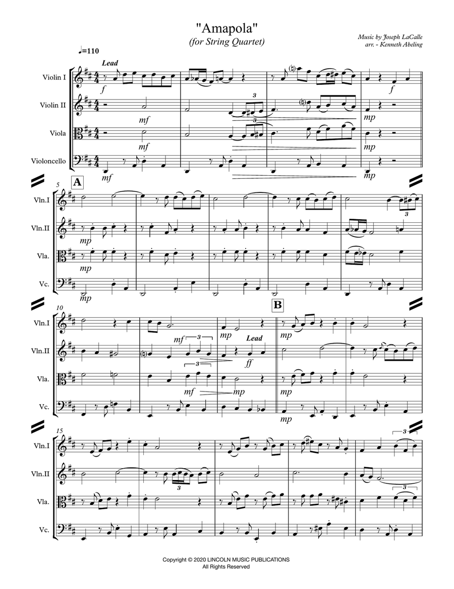 Amapola (for String Quartet) String Quartet scores gallery preview page 2