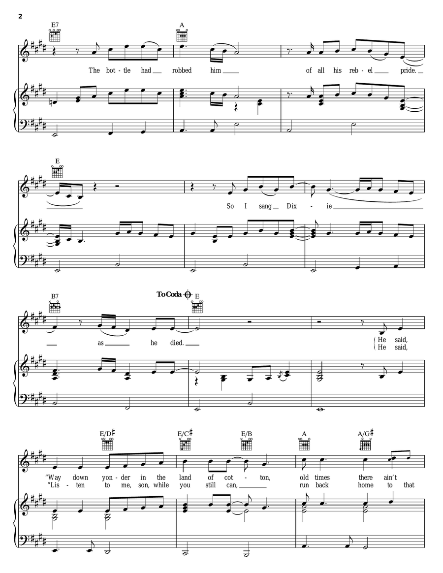 I Sang Dixie Piano, Vocal, Guitar scores gallery preview page 2