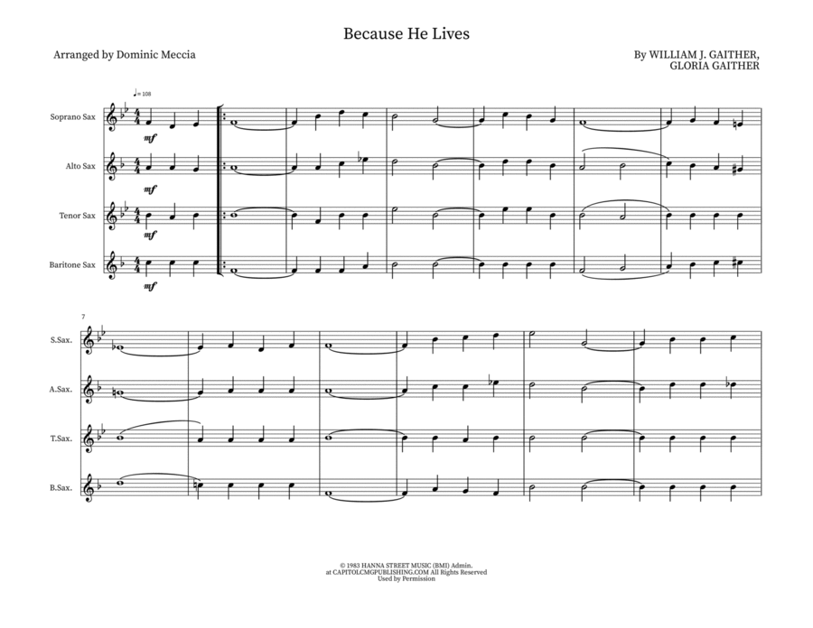 Because He Lives Because He Lives Tenor Saxophone scores gallery preview page 1