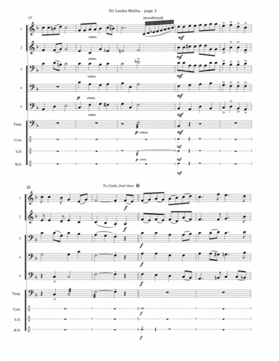 Sri Lanka National Anthem: Sri Lanka Matha Concert Band scores gallery preview page 6