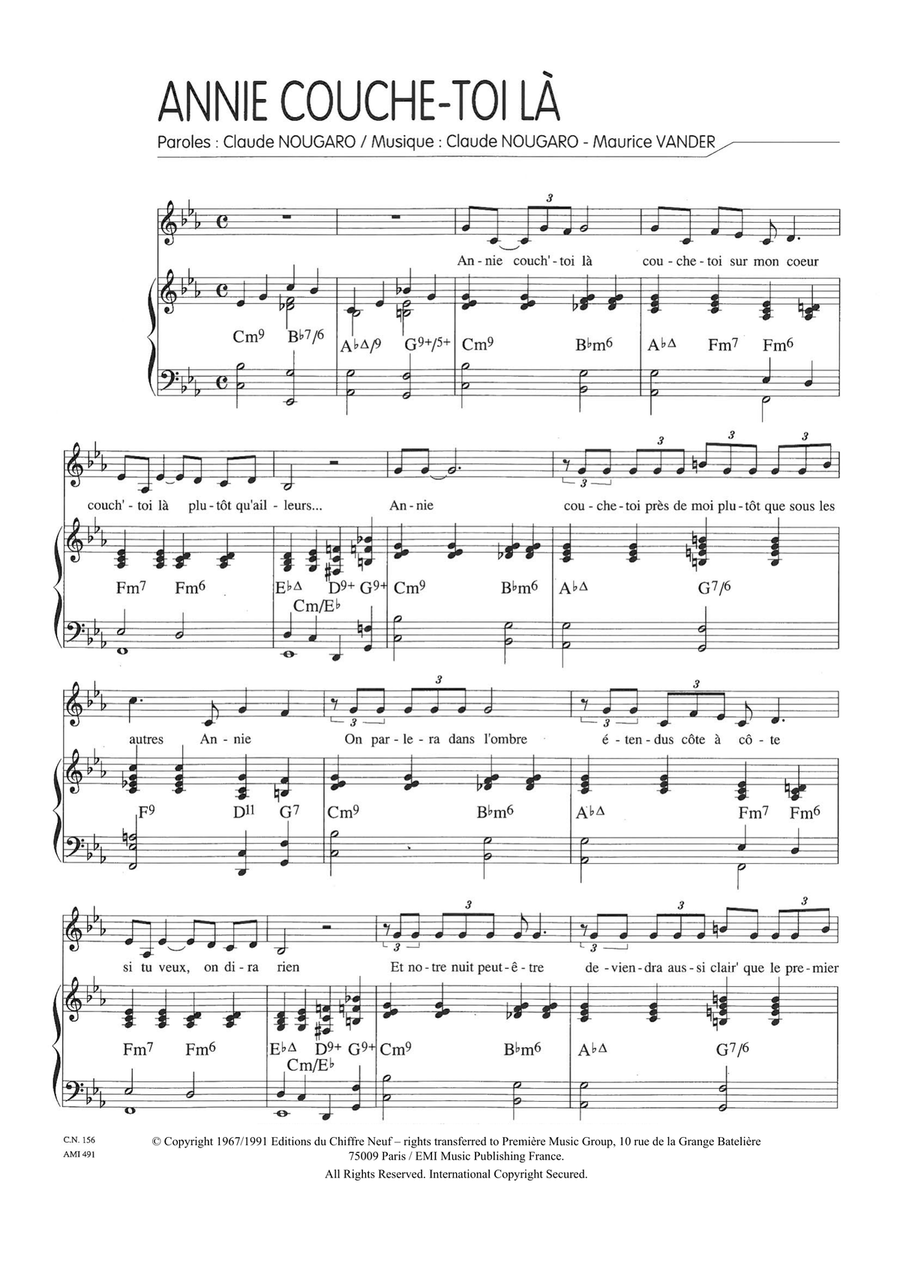 Annie Couche-Toi La Piano, Vocal scores gallery preview page 1