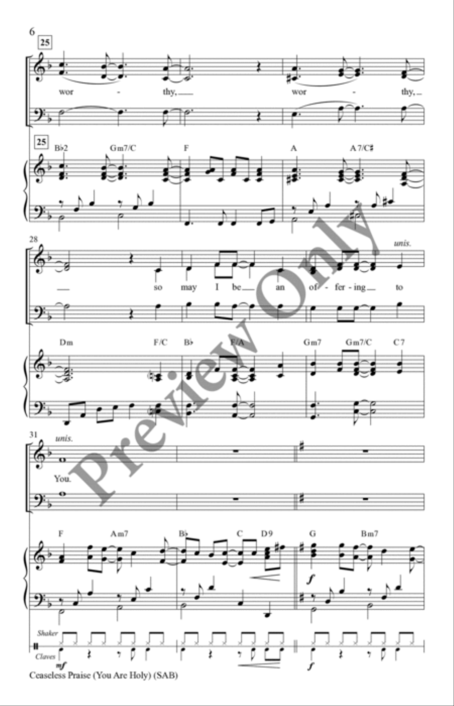 Ceaseless Praise (You Are Holy) SAB 3-Part scores gallery preview page 5