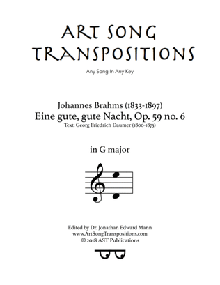 BRAHMS: Eine gute, gute Nacht, Op. 59 no. 6 (transposed to G major)