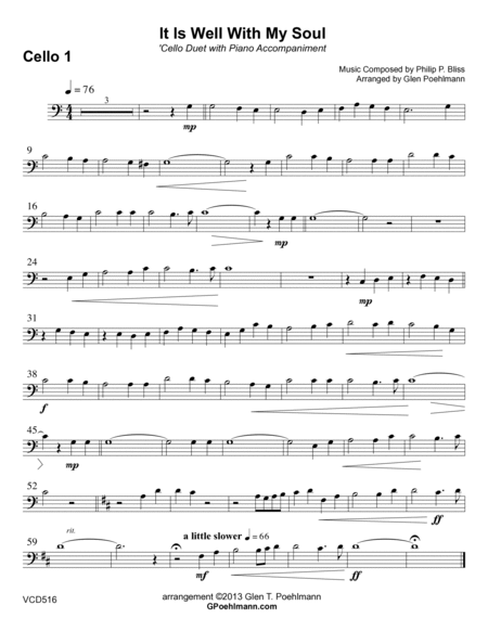 IT IS WELL WITH MY SOUL - Cello Duet with Piano Accompaniment by Philip P. Bliss String Duet - Digital Sheet Music