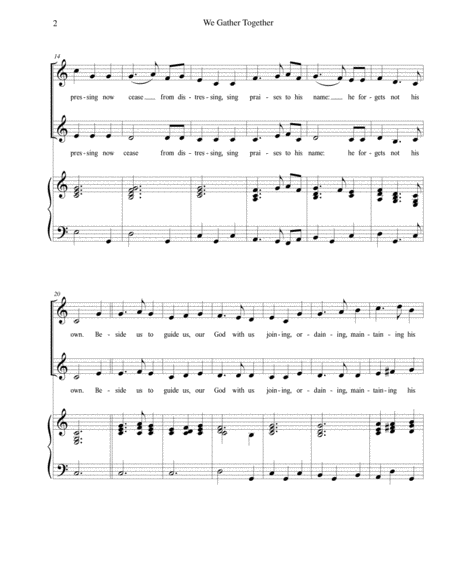 We Gather Together (The Thanksgiving Hymn) - for 2-part choir with piano accompaniment image number null