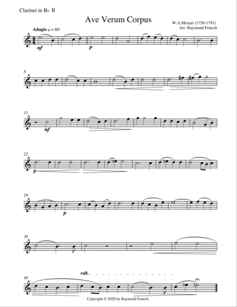 Ave Verum Corpus - Mozart - 4 Bb Clarinets Quartet - Intermediate level Clarinet Quartet scores gallery preview page 4