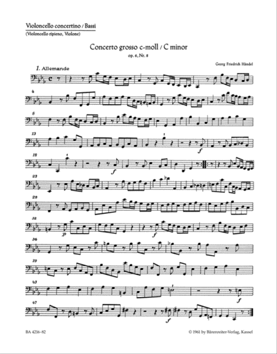 Concerto grosso c minor, Op. 6/8 HWV 326 Double Bass scores gallery preview page 1