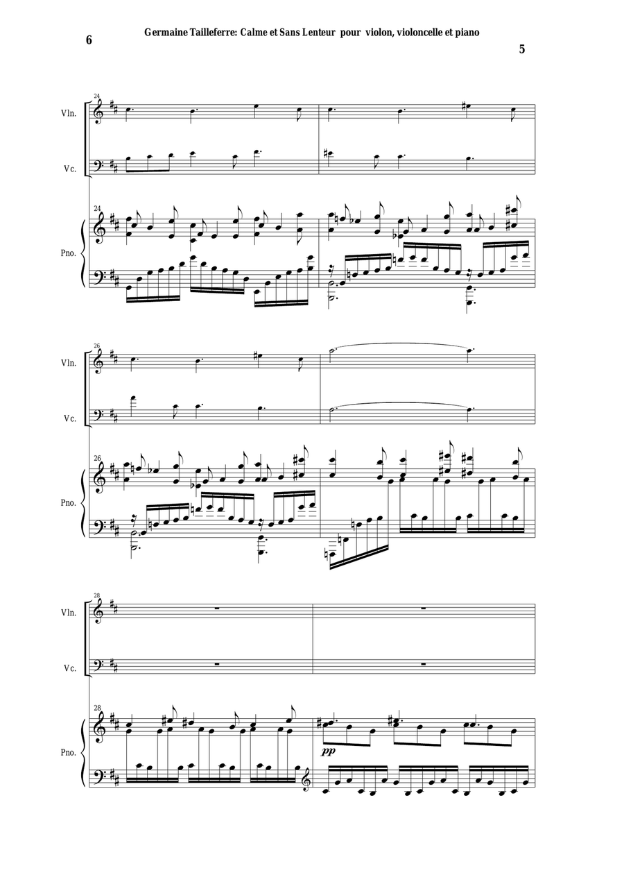 Germaine Tailleferre: Calme et Sans Lenteur for piano trio Piano Trio scores gallery preview page 6