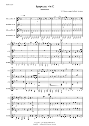 Book cover for Mozart Symphony No.40 (1st movement) for Clarinet Quartet