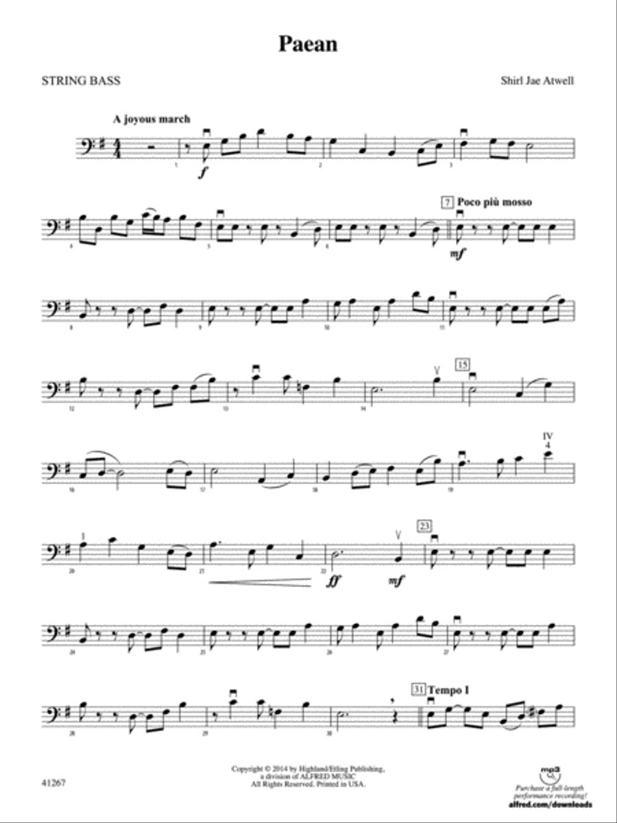 Paean: String Bass String Orchestra scores gallery preview page 1