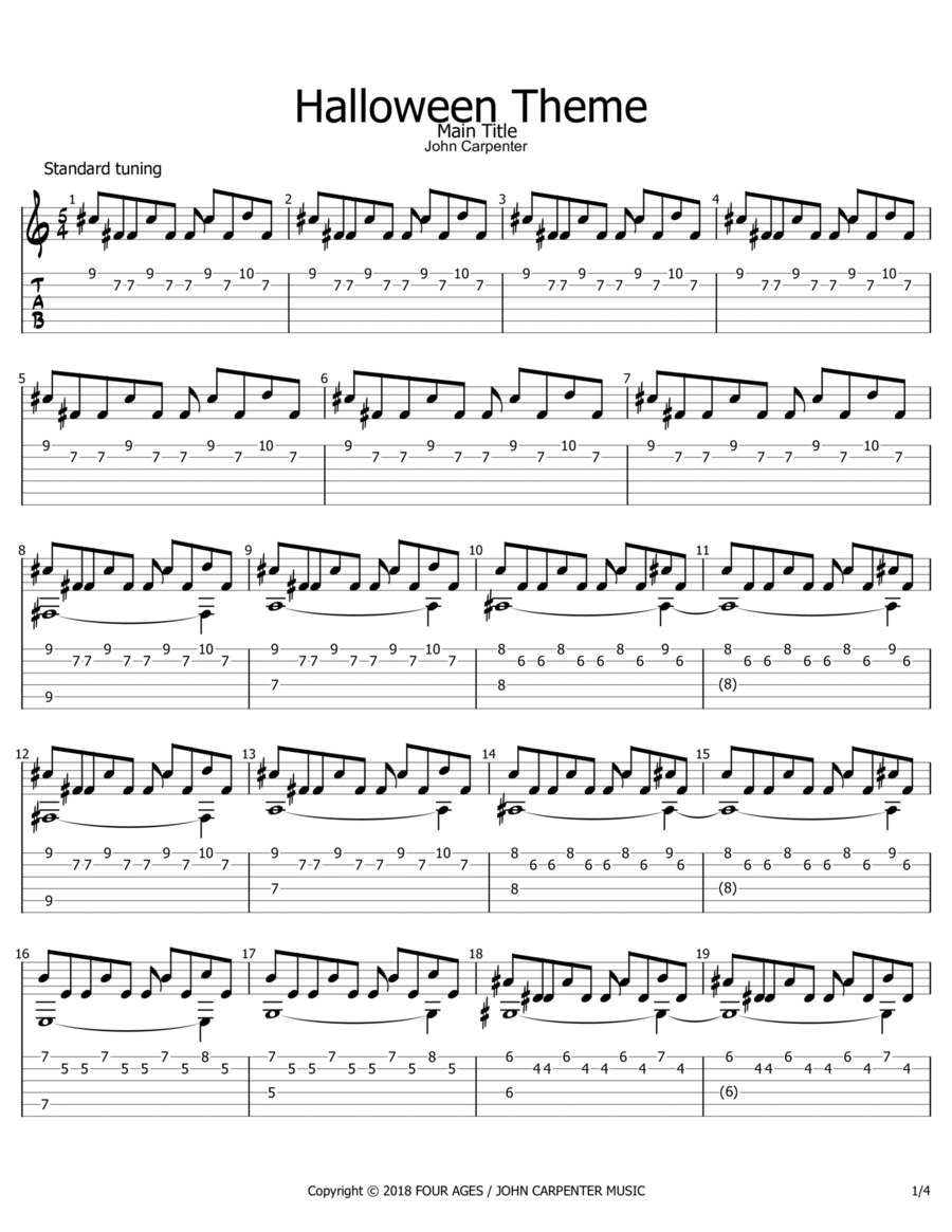 Halloween Theme Guitar Tablature scores gallery preview page 1