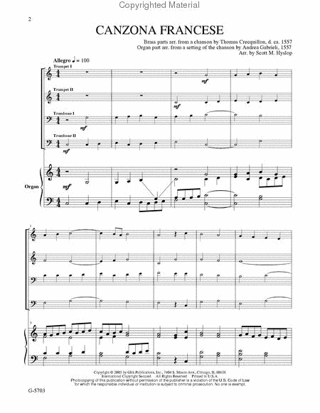 Canzona Francese by Andrea Gabrieli Trombone - Sheet Music