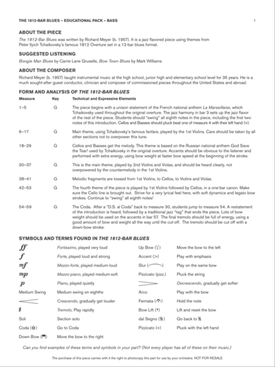The 1812-Bar Blues: Bass Educational Pack String Orchestra scores gallery preview page 1