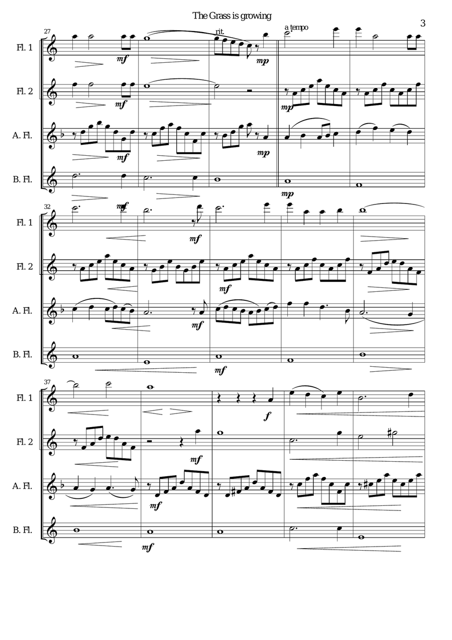 The Grass is Growing - for flute quartet Flute Quartet scores gallery preview page 3
