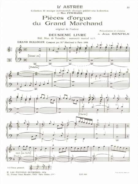 Marchand Bonfils Oeuvre D'orgue Volume 3 Astree Organ Book