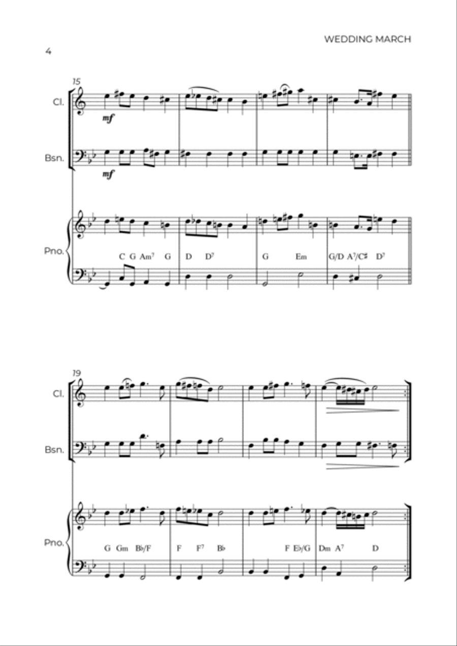 WEDDING MARCH - RICHARD WAGNER - WIND PIANO TRIO (CLARINET, BASSOON & PIANO) Woodwind Duet scores gallery preview page 4