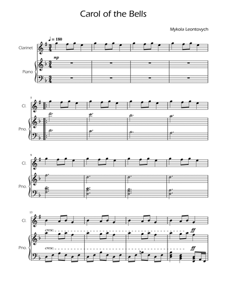 Carol of the Bells - Clarinet Solo w/ Piano image number null