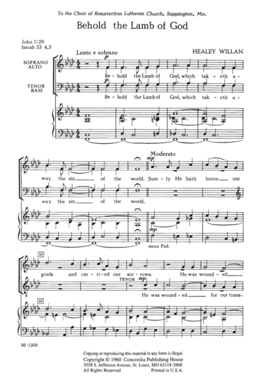 Behold the Lamb of God (Willan) 4-Part scores gallery preview page 2