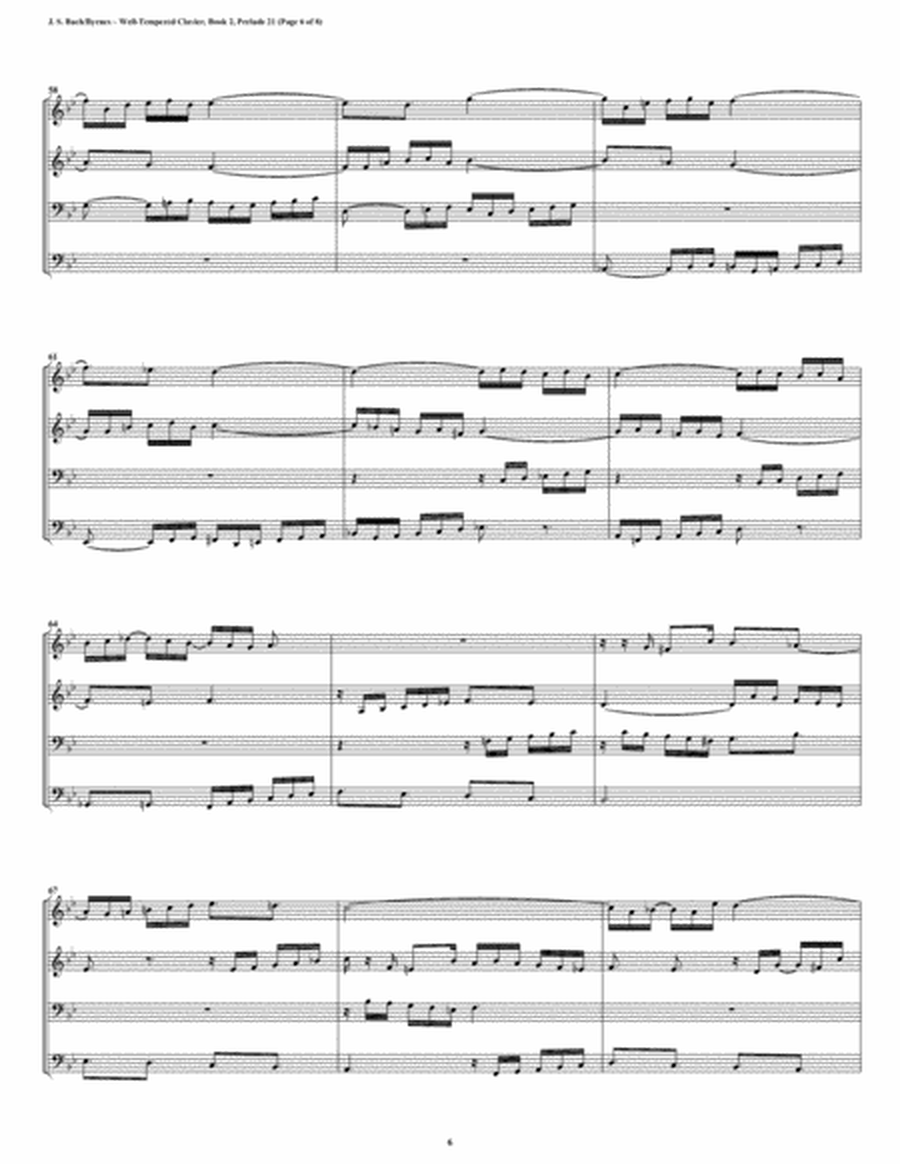Prelude 21 from Well-Tempered Clavier, Book 2 (String Quartet) image number null