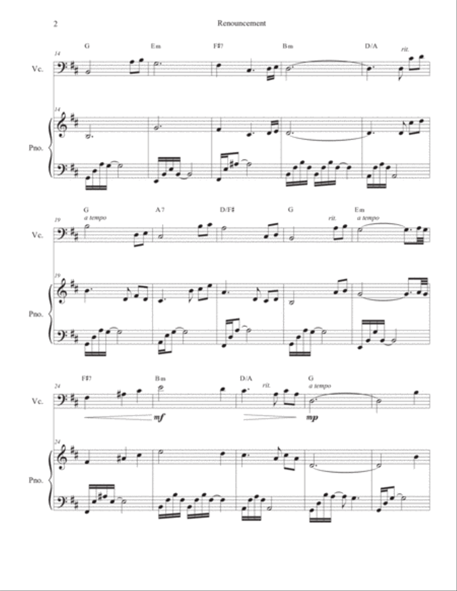 Renouncement for cello and piano duet Piano Accompaniment scores gallery preview page 2
