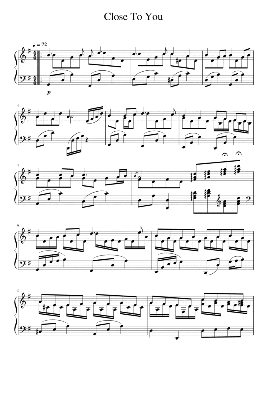 (they Long To Be) Close To You Piano Solo scores gallery preview page 1