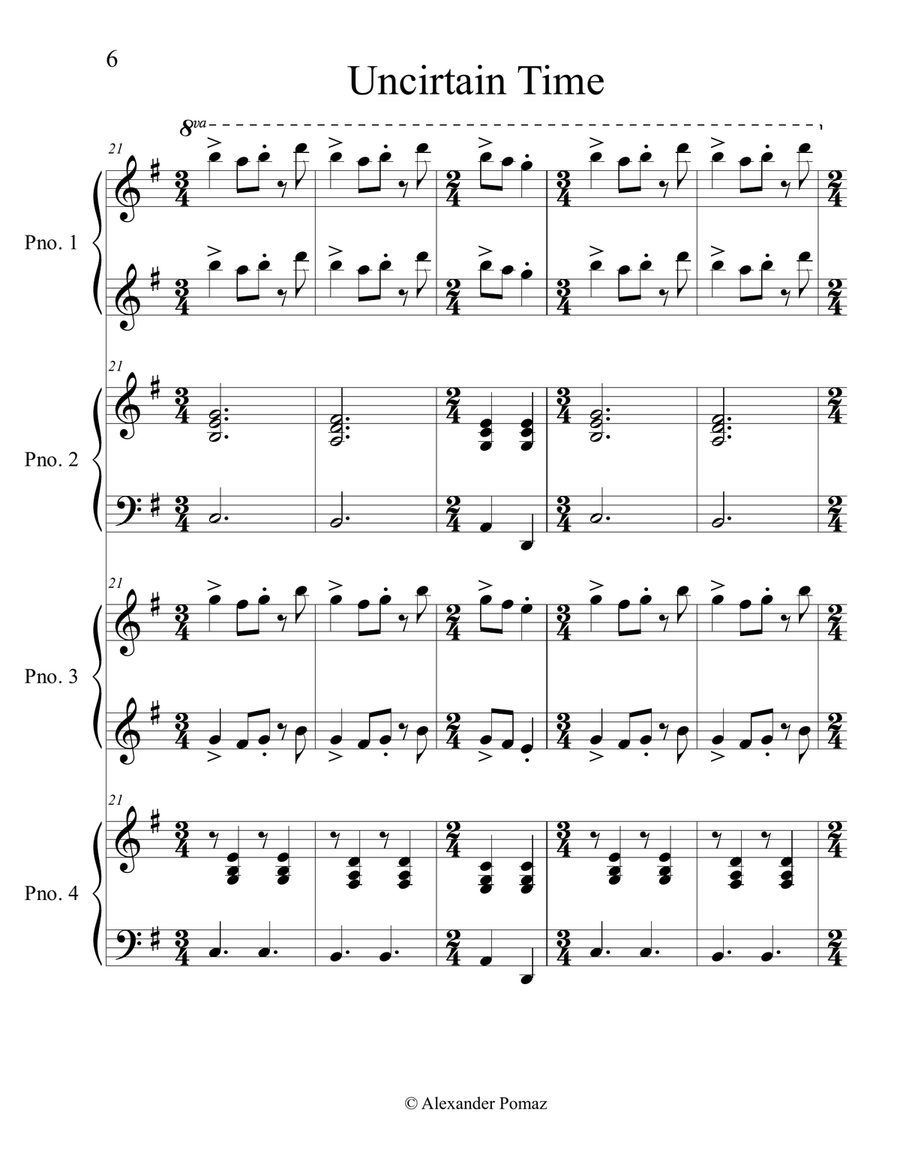 Uncertain Time Uncertain Time Piano Duet scores gallery preview page 6