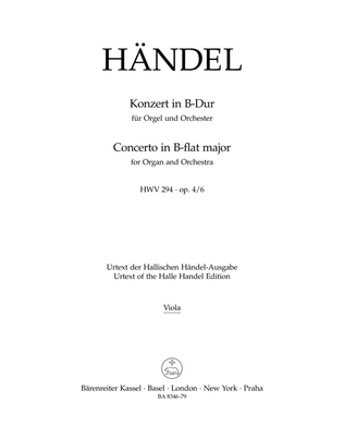 Book cover for Concerto for Organ and Orchestra B flat major, Op. 4/6 HWV 294