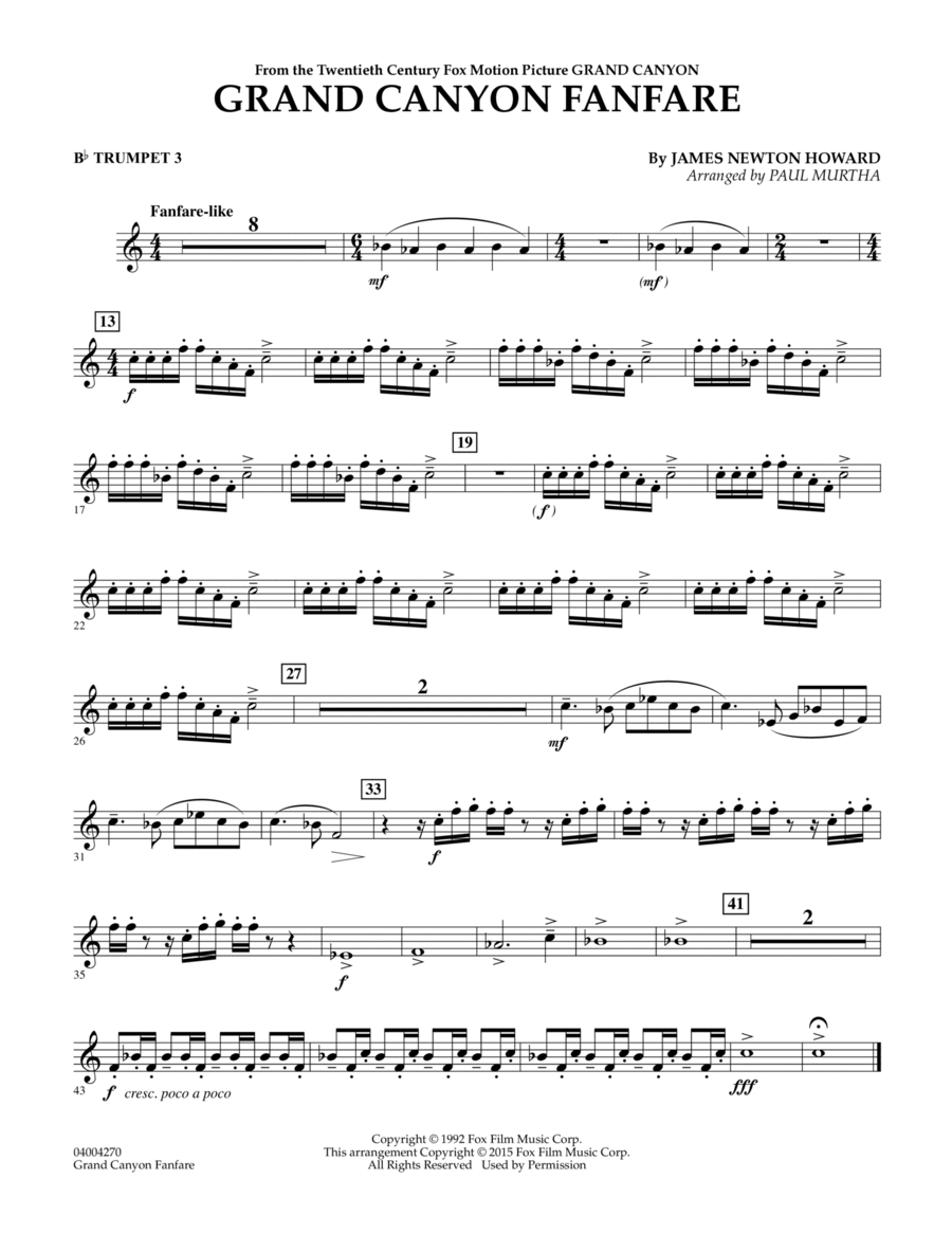 Grand Canyon Fanfare - Bb Trumpet 3 B-Flat Trumpet scores gallery preview page 1