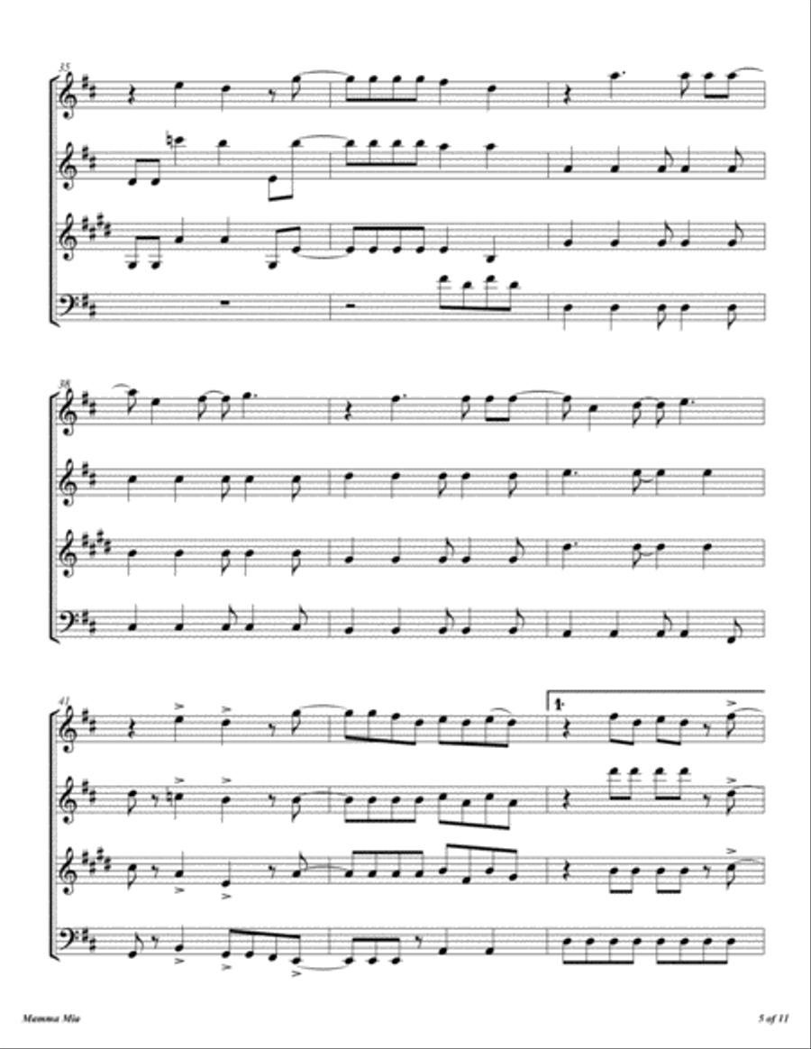 Mamma Mia Woodwind Quartet scores gallery preview page 6