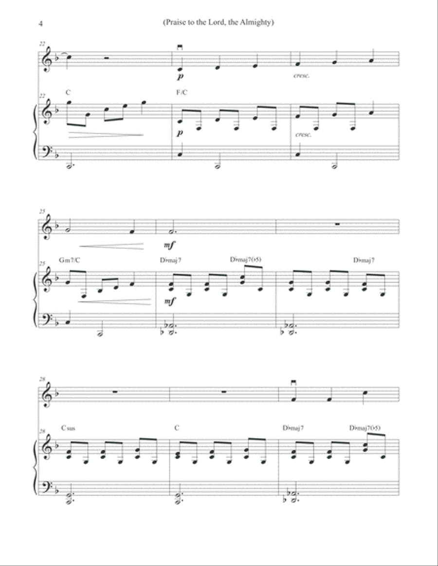 Praise to the Lord, the Almighty - Violin & Piano Violin Solo scores gallery preview page 4