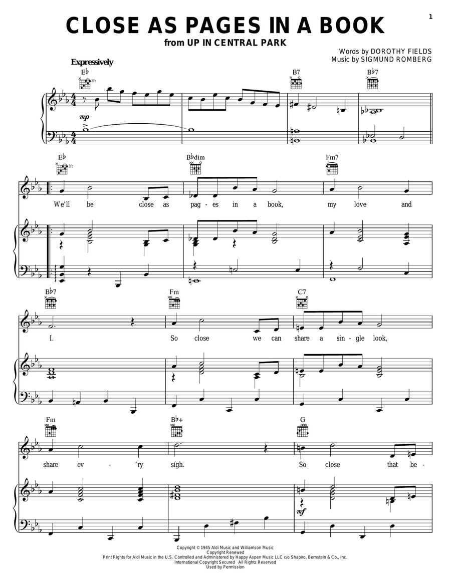 Close As Pages In A Book Piano, Vocal, Guitar scores gallery preview page 1