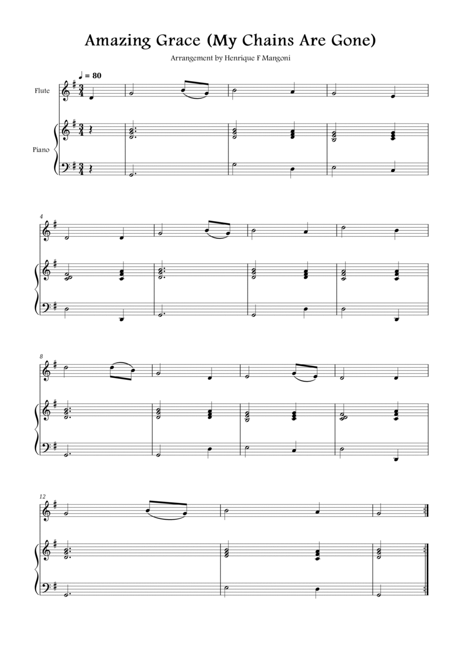 Amazing Grace (My Chains Are Gone) Flute Solo scores gallery preview page 1