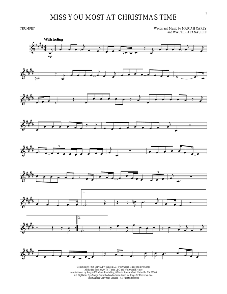 Miss You Most At Christmas Time Trumpet Solo scores gallery preview page 1