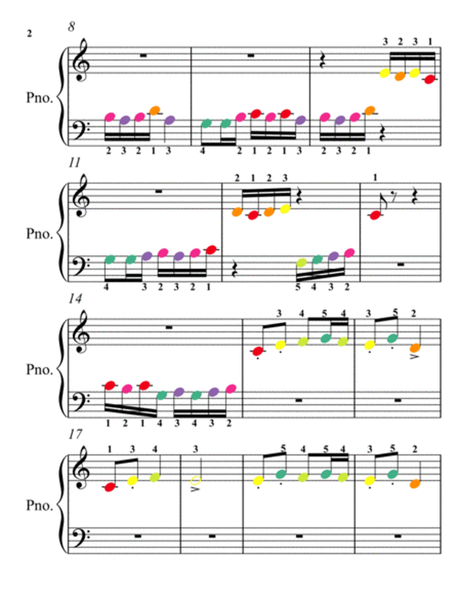 Dance of the Tumblers Beginner Piano Sheet Music with Colored Notes