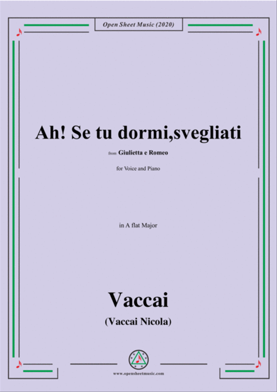 Vaccai-Ah! Se tu dormi,svegliati,in A flat Major,for Voice and Piano Voice Solo scores gallery preview page 1