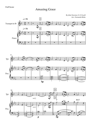 Amazing Grace for Trumpet in Bb Solo and Piano Accompaniment with Chords