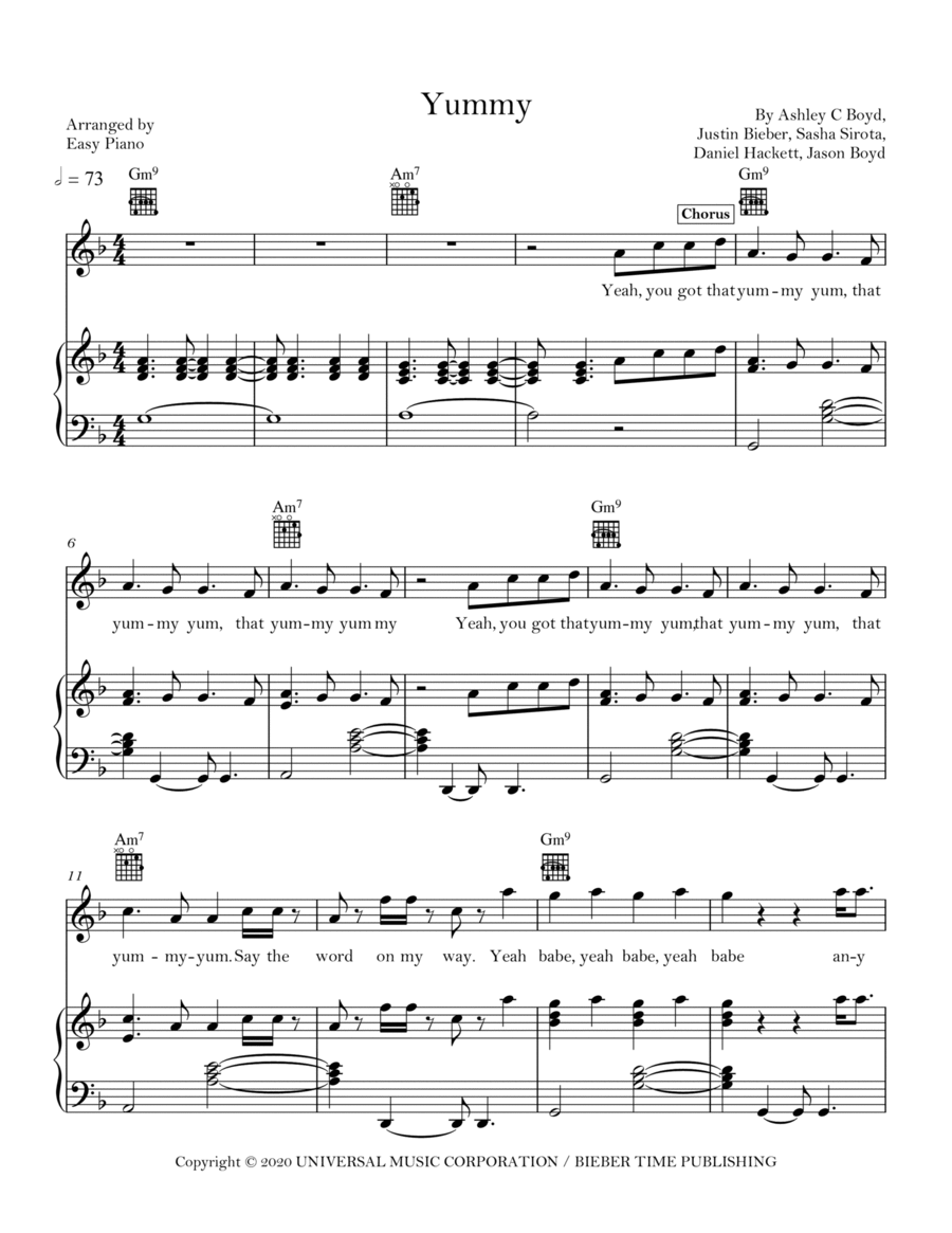 Yummy by Justin Bieber Piano Vocal Guitar Digital Sheet