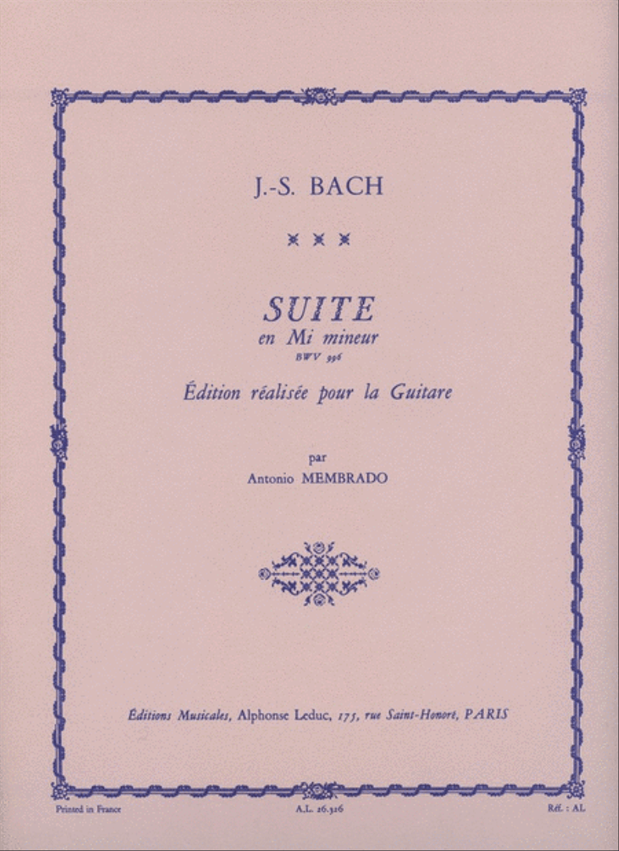 Bach Js Membrado Suite In E Minor Bwv 996 Guitar Book Classical Guitar scores gallery preview page 1