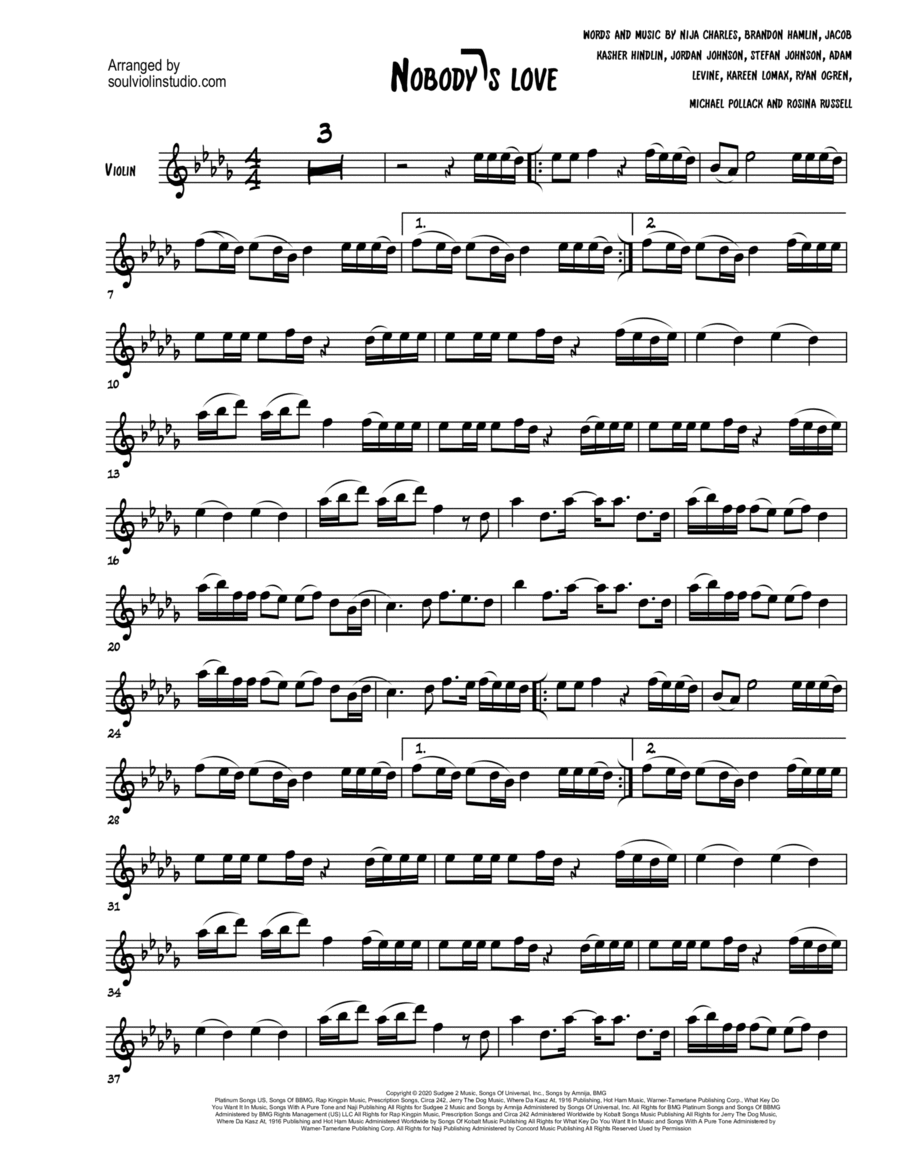 Nobody's Love Nobody's Love Violin Solo scores gallery preview page 1