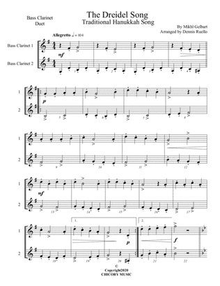 The Dreidel Song - Bass Clarinet Duet - Intermediate