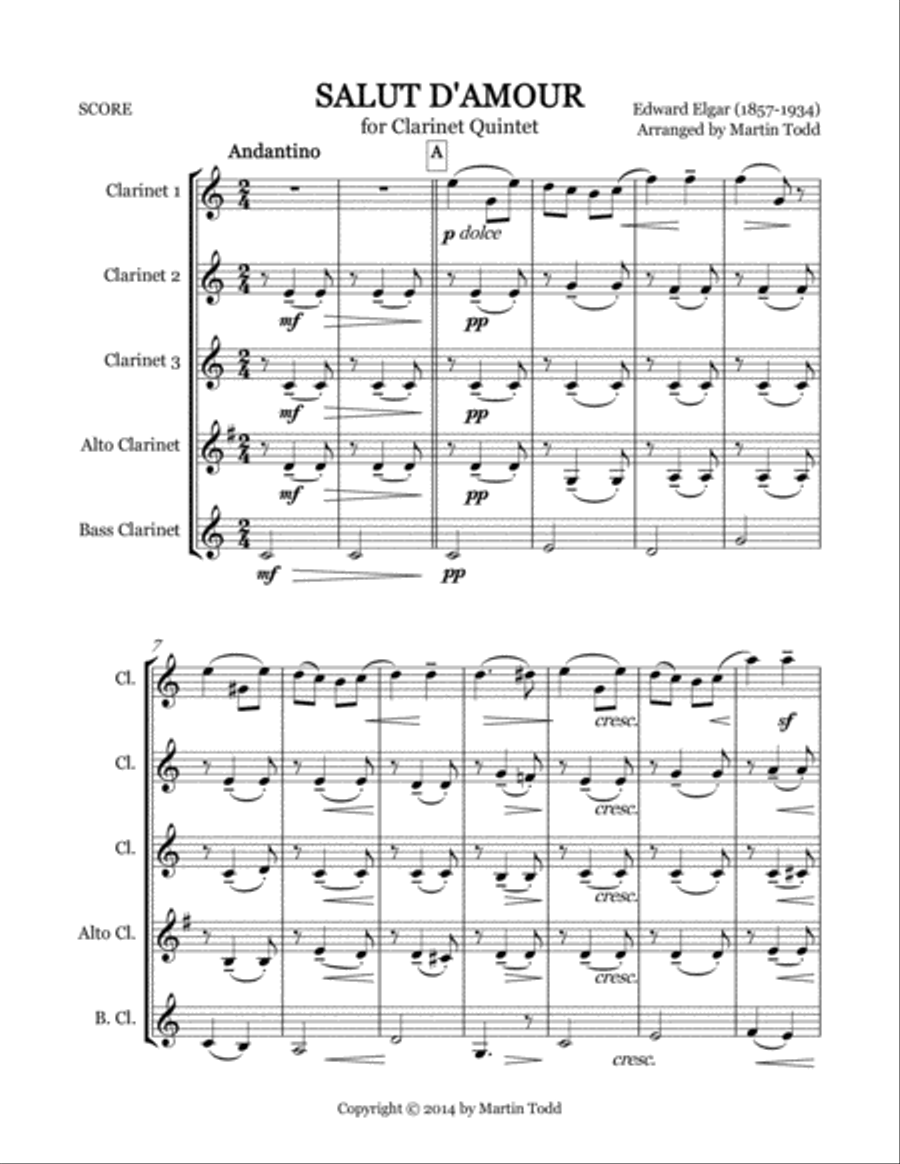 Salut d'Amour for Clarinet Quintet Clarinet Quintet scores gallery preview page 2